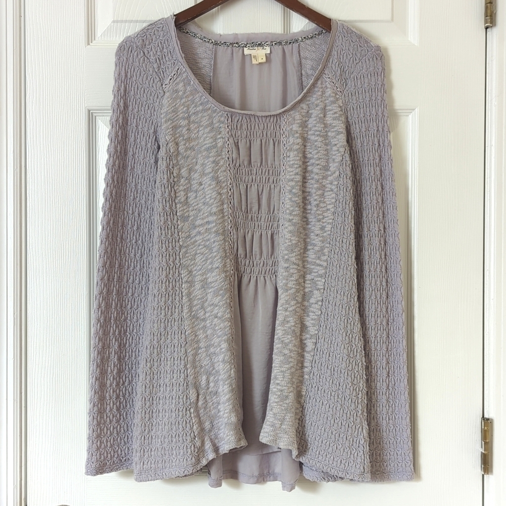 Meadow Rue Anthropologie Triple Texture Knit Scoop Neck Long Sleeve Top Purple M